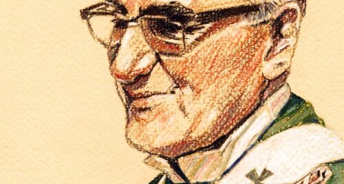 Zeichnung von Oscar Romero im Priestergewand